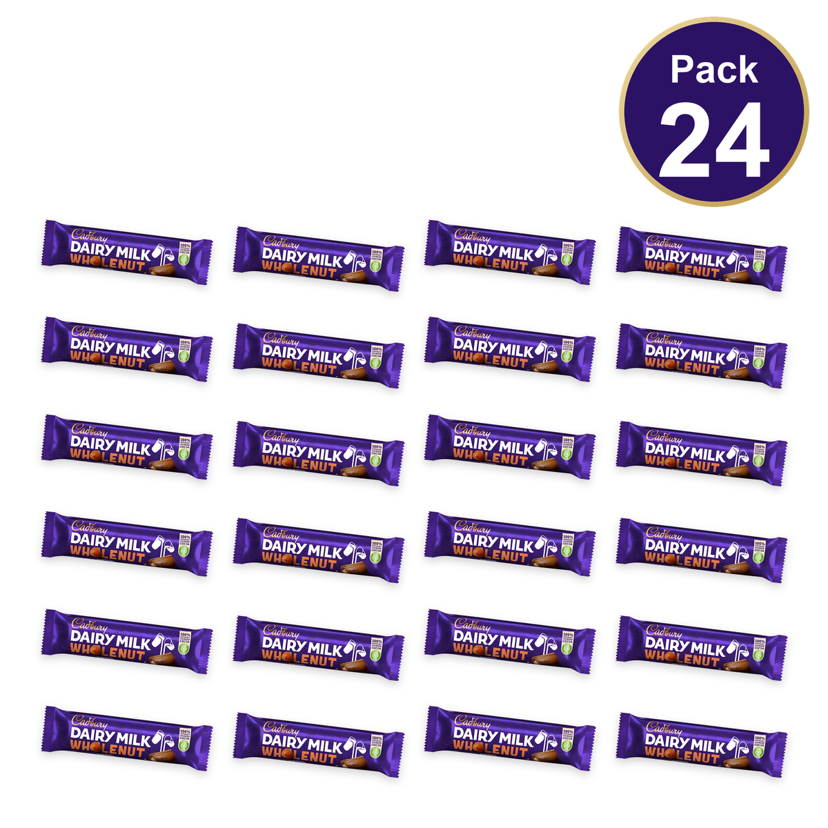 Cadbury Dairy Milk Whole Nut Chocolate Bar 45g — Pack of 24