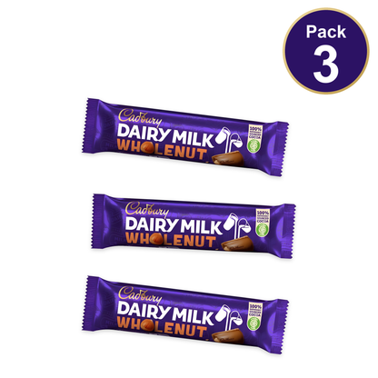 Cadbury Dairy Milk Whole Nut Chocolate Bar 45g — Pack of 3