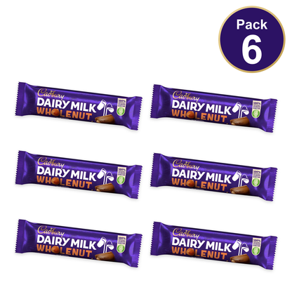 Cadbury Dairy Milk Whole Nut Chocolate Bar 45g — Pack of 6