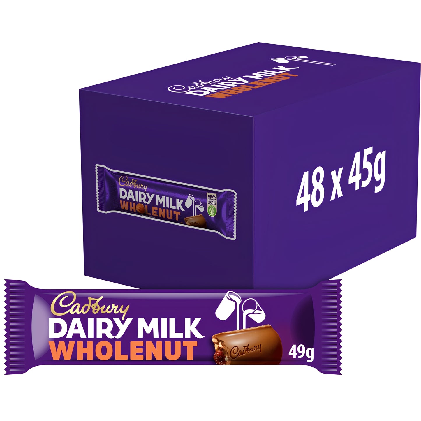 Cadbury Dairy Milk Whole Nut Chocolate Bar 45g Full Case