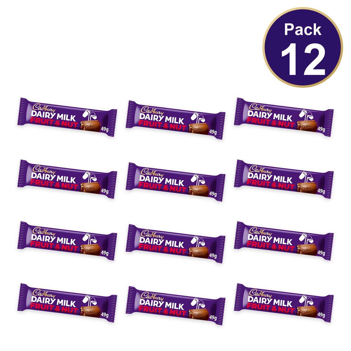 Cadbury Dairy Milk Fruit & Nut Chocolate Bar 49g — Pack of 12
