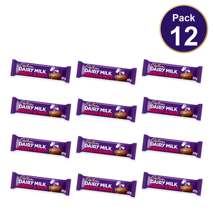 Cadbury Dairy Milk Fruit & Nut Chocolate Bar 49g — Pack of 12