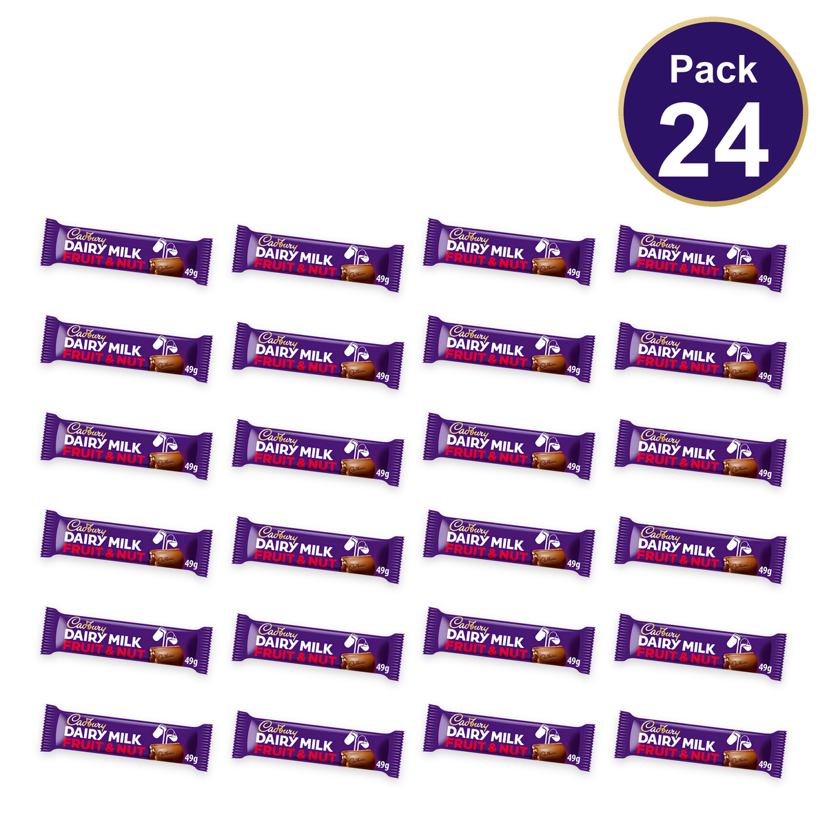 Cadbury Dairy Milk Fruit & Nut Chocolate Bar 49g — Pack of 24