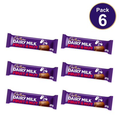 Cadbury Dairy Milk Fruit & Nut Chocolate Bar 49g — Pack of 6