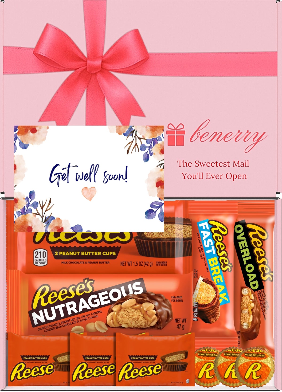 Reese's Gift Box 10 Treats Get Well Soon Pink