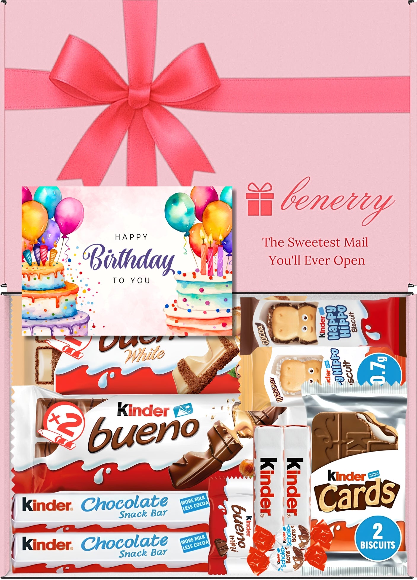 Kinder Chocolate Gift Box 12 Treats – Birthday for Kids Pink Gift Box by Benerry
