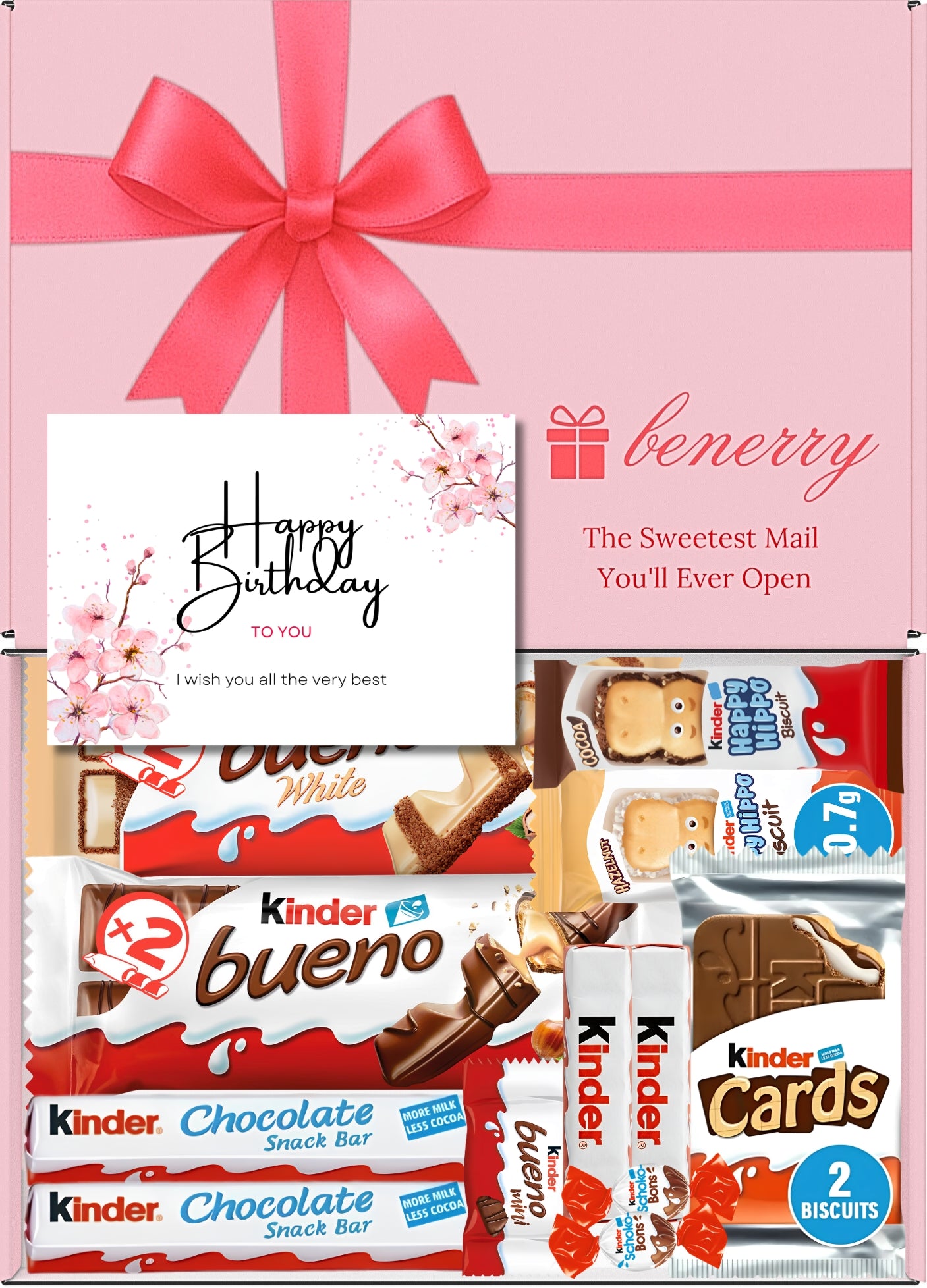 Kinder Chocolate Gift Box 12 Treats – Birthday Pink Gift Box by Benerry