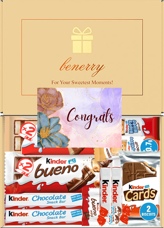 Kinder Chocolate Gift Box 12 Treats – Congratulations Beige Gift Box by Benerry