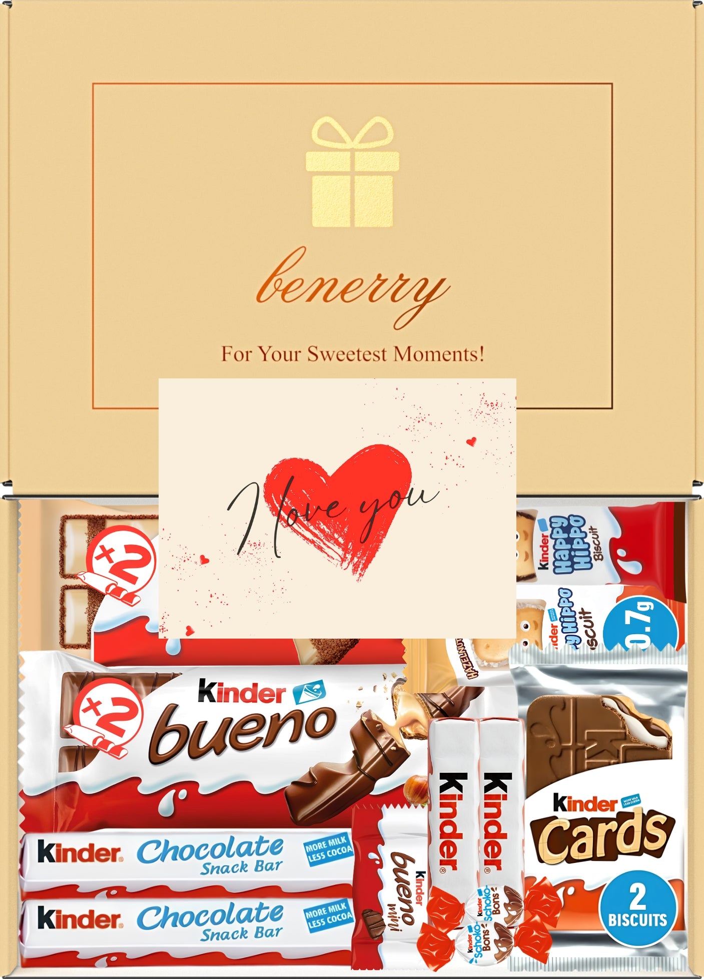 Kinder Chocolate Gift Box 12 Treats – Love Beige Gift Box by Benerry