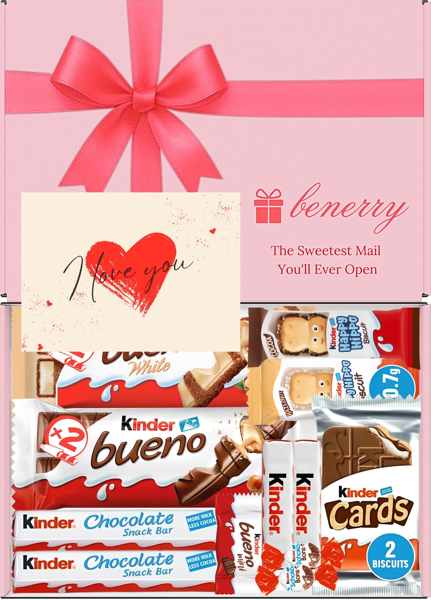Kinder Chocolate Gift Box 12 Treats – Love & Valentine's Pink Gift Box by Benerry