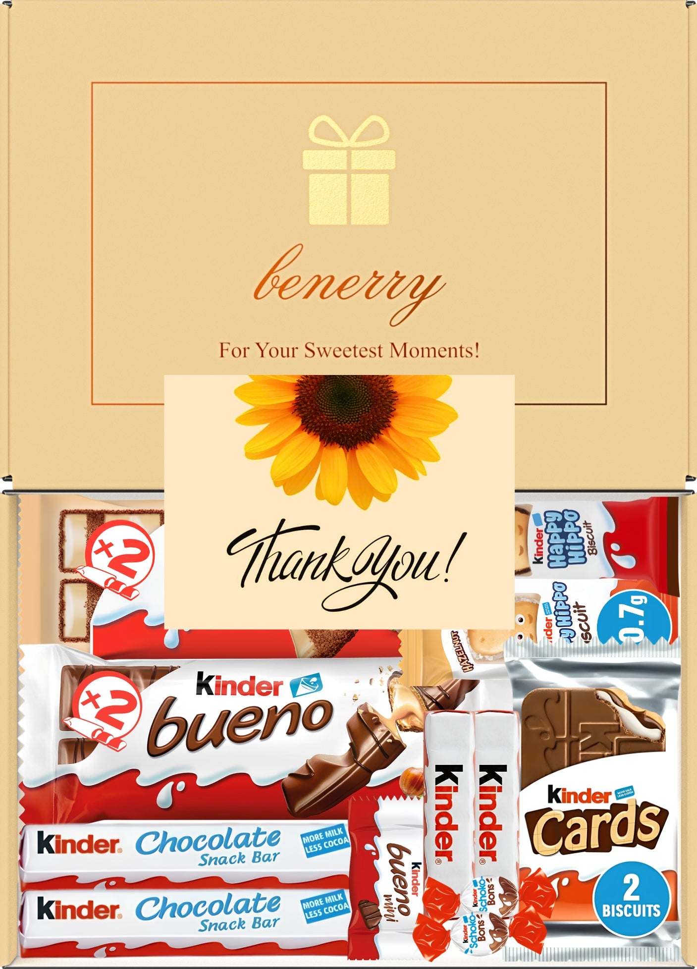 Kinder Chocolate Gift Box 12 Treats – Thank You Beige Gift Box by Benerry