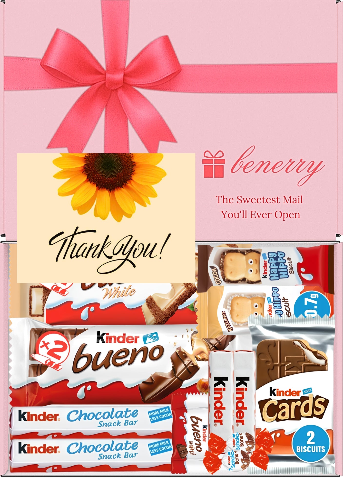 Kinder Chocolate Gift Box 12 Treats – Thank You Pink Gift Box by Benerry