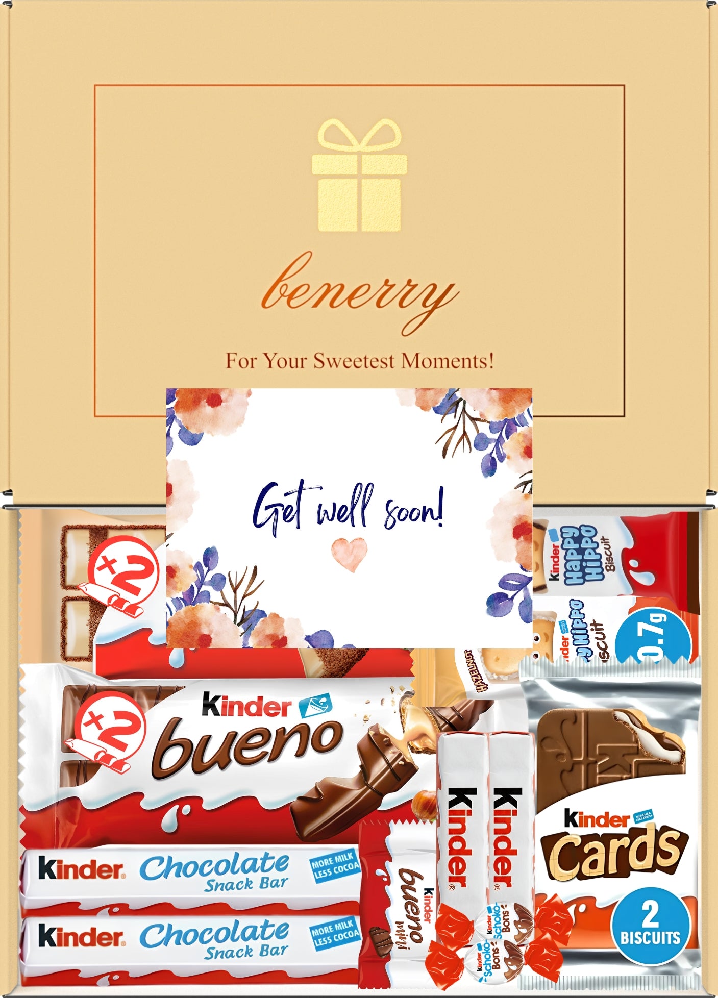 Kinder Chocolate Gift Box 12 Treats – Get Well Soon Beige Gift Box by Benerry