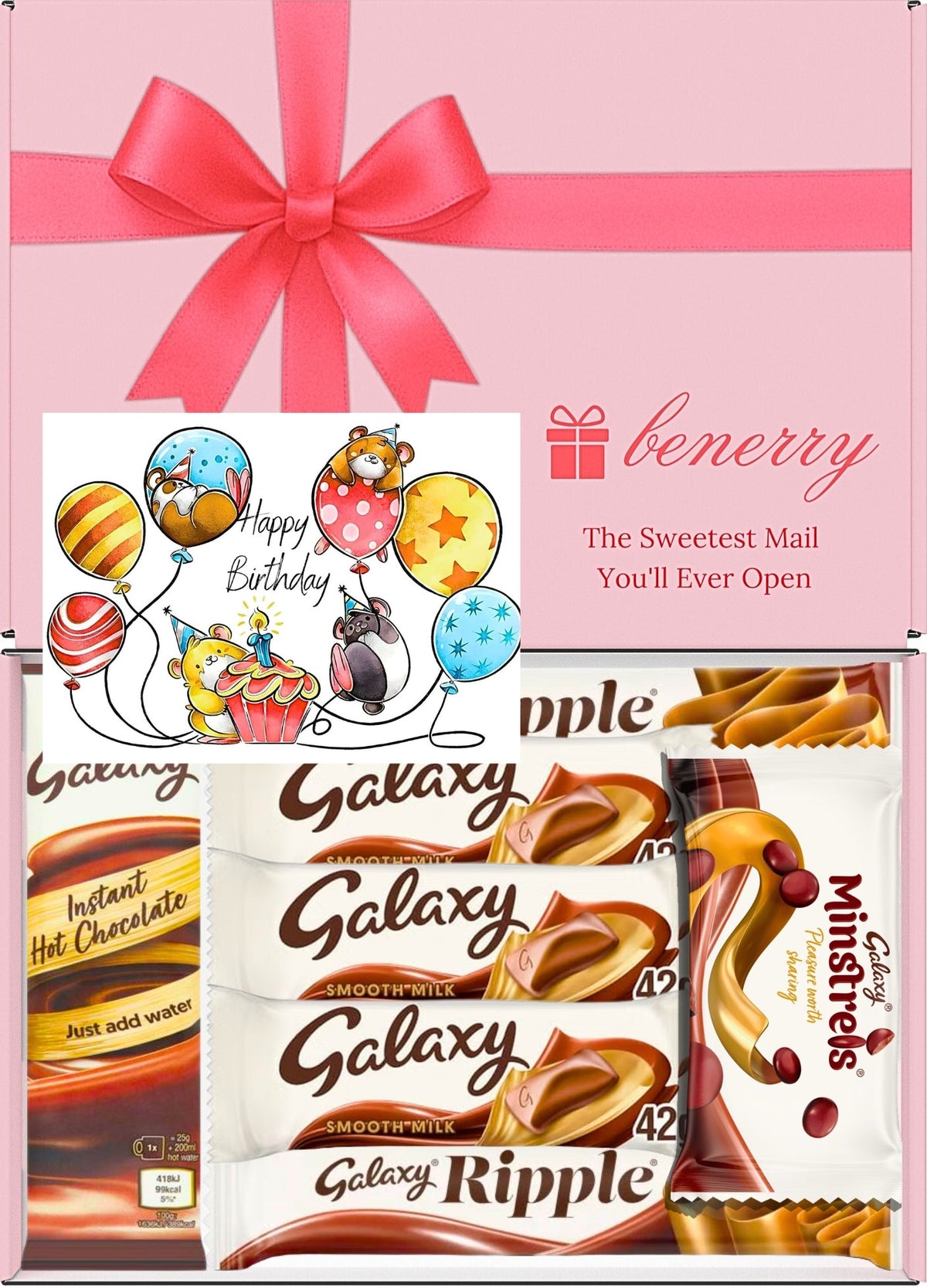 Galaxy Chocolate Gift Box 7 Treats – Birthday for Kids Pink Gift Box by Benerry