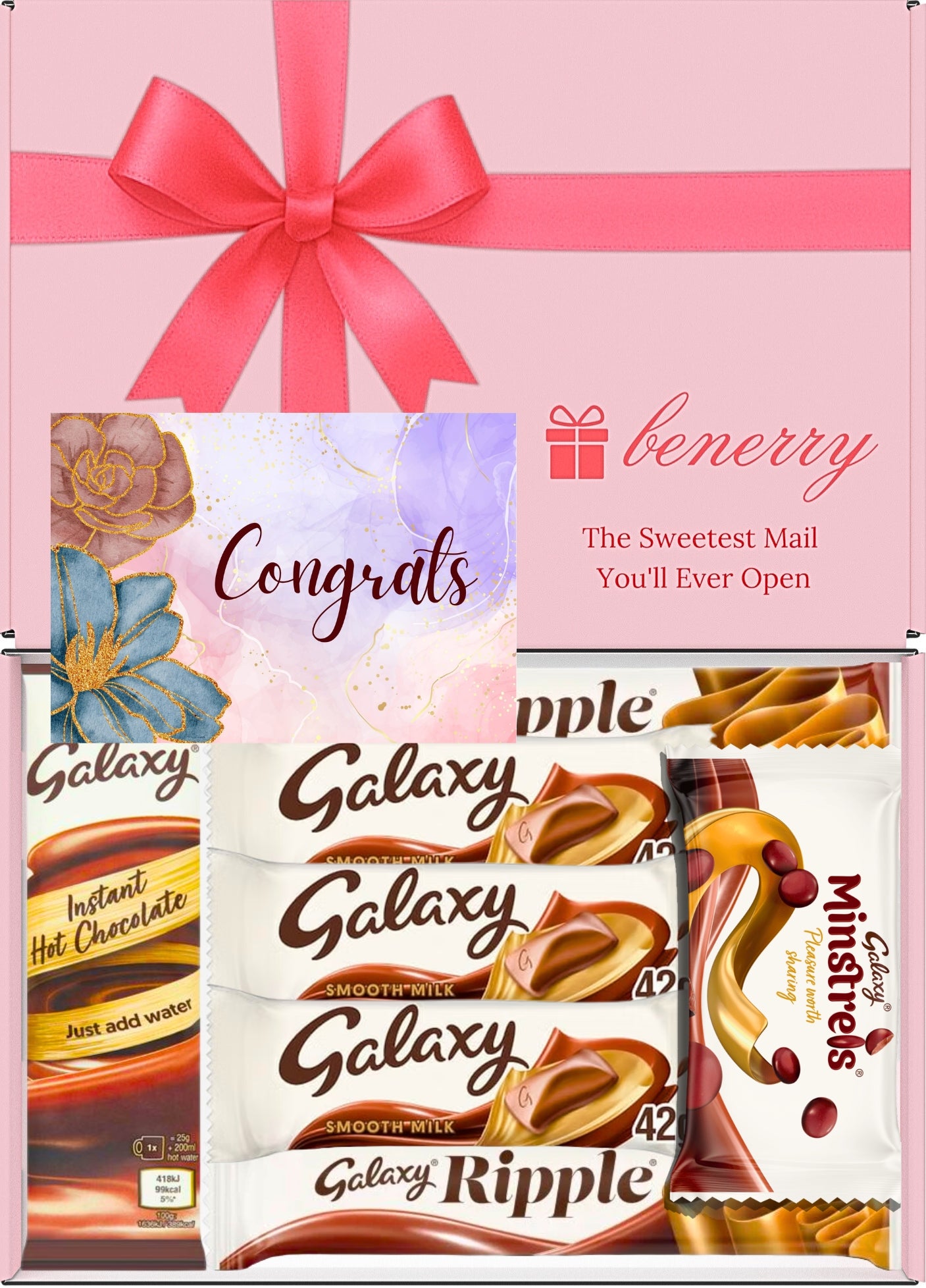 Galaxy Chocolate Gift Box 7 Treats – Congratulations Pink Gift Box by Benerry