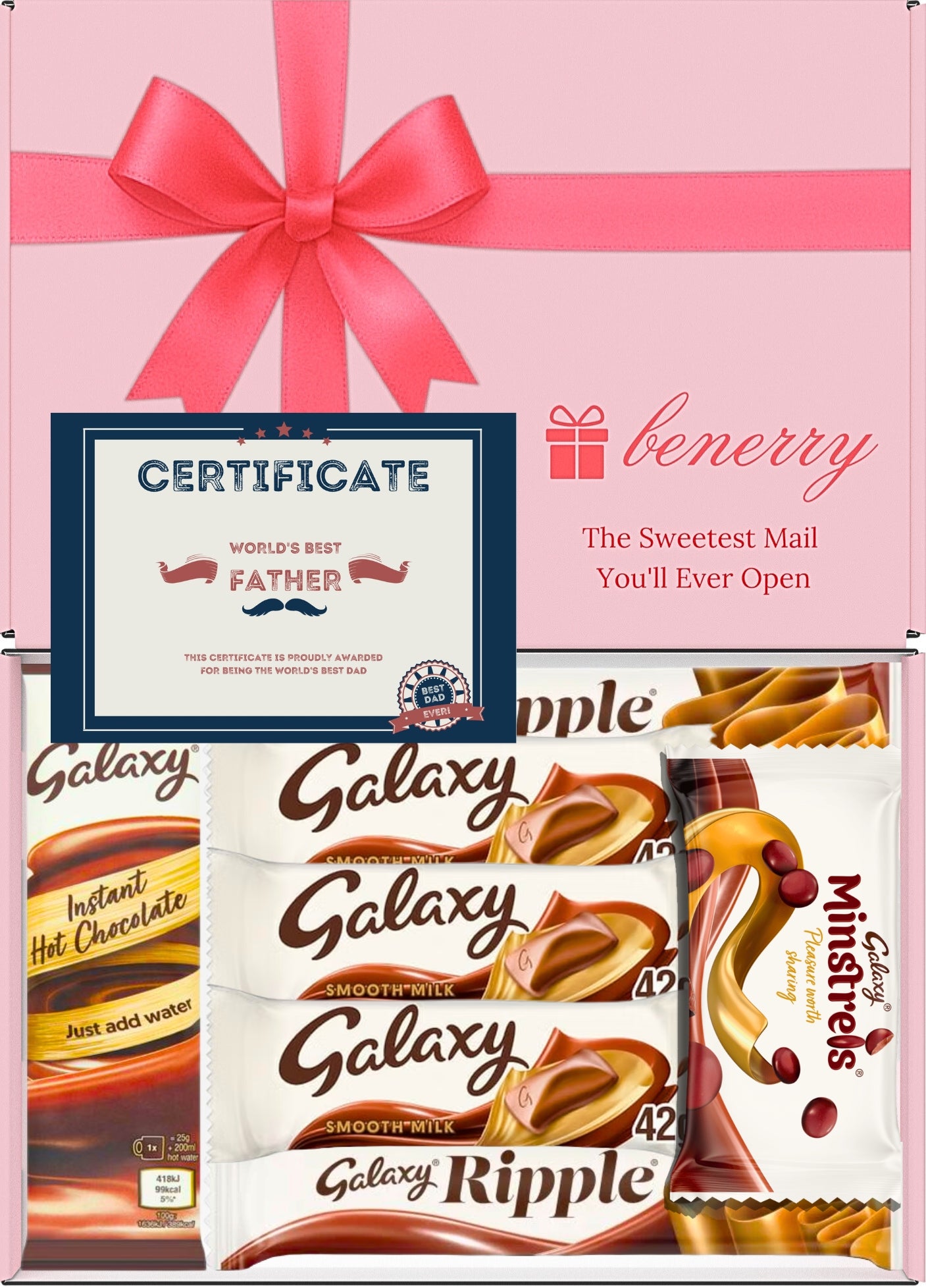 Galaxy Chocolate Gift Box 7 Treats – Dad Pink Gift Box by Benerry