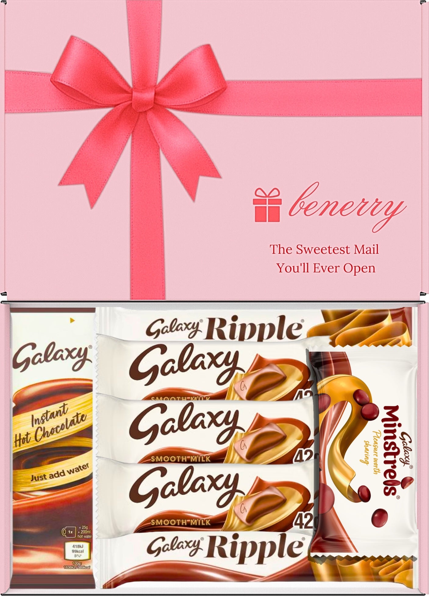 Galaxy Chocolate Gift Box 7 Treats – Any Occasion Pink Gift Box by Benerry