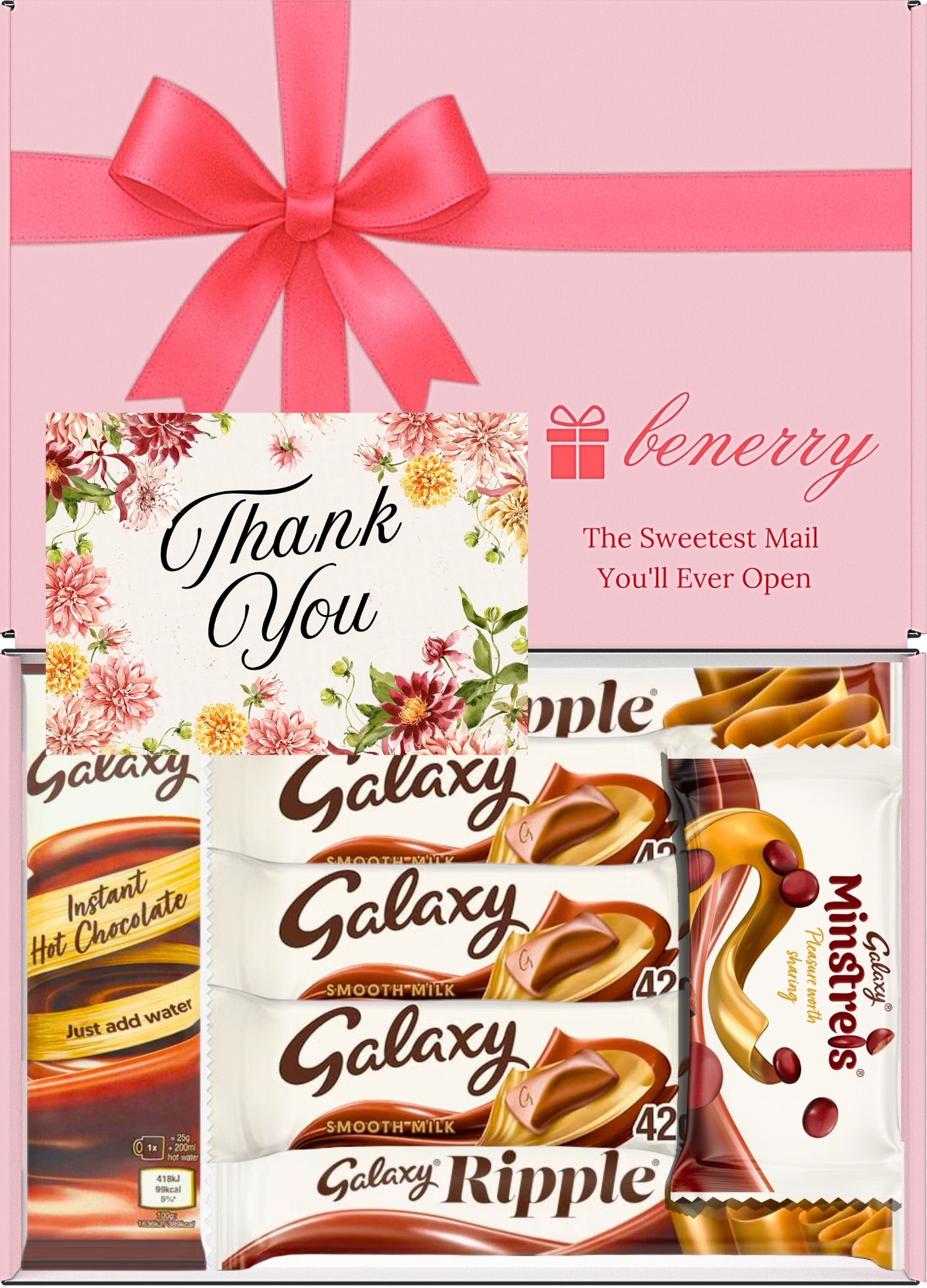 Galaxy Chocolate Gift Box 7 Treats – Thank You Luxury Pink Gift Box by Benerry
