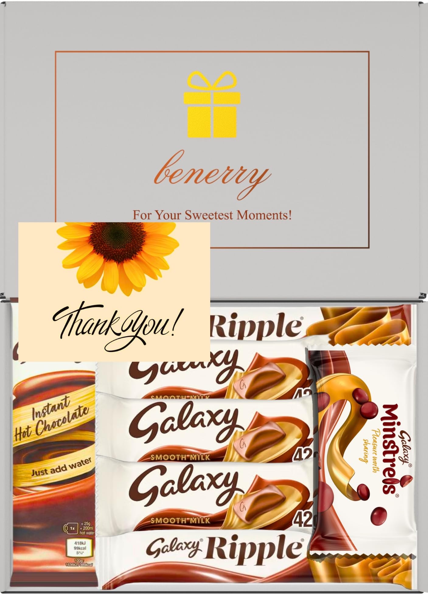 Galaxy Chocolate Gift Box 7 Treats – Thank You Grey Gift Box by Benerry