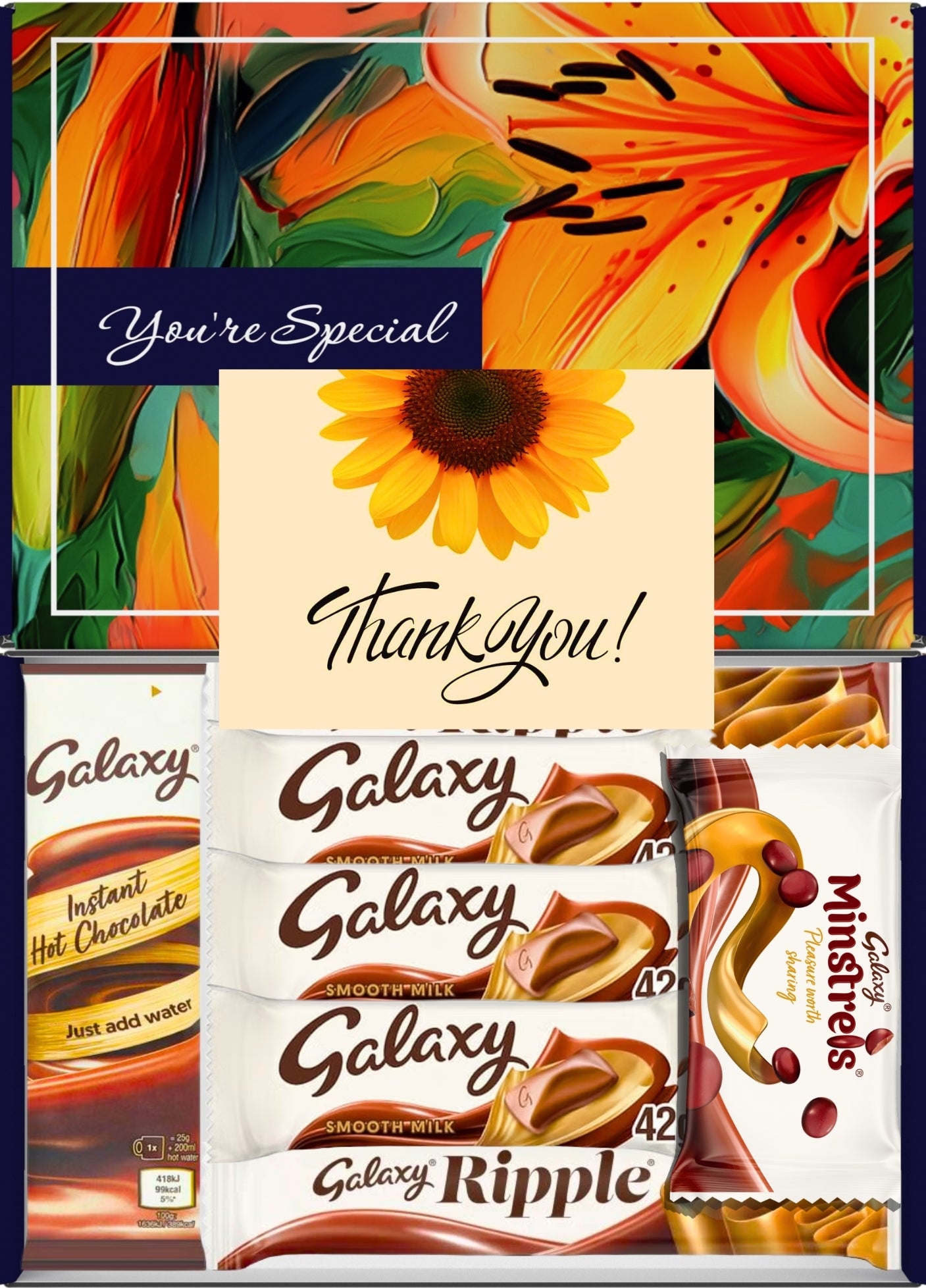 Galaxy Chocolate Gift Box 7 Treats – Thank You Letterbox Hamper by Benerry