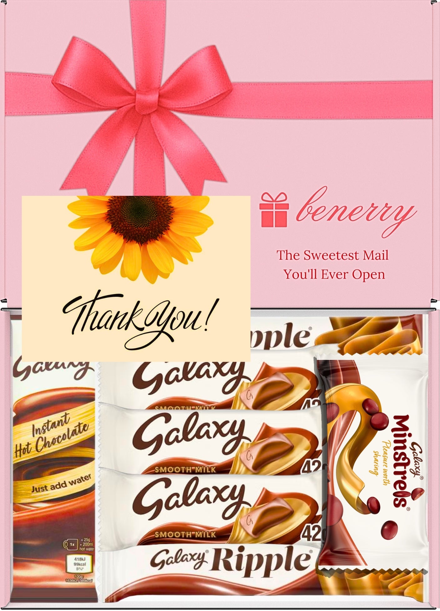 Galaxy Chocolate Gift Box 7 Treats – Thank You Pink Gift Box by Benerry