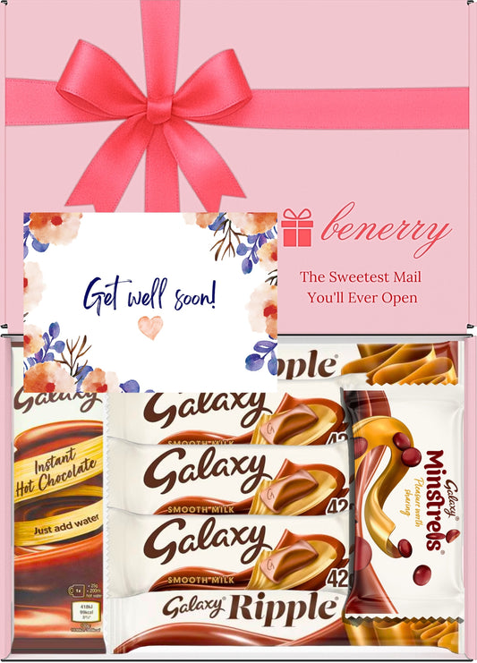 Galaxy Chocolate Gift Box 7 Treats – Get Well Soon Pink Gift Box by Benerry