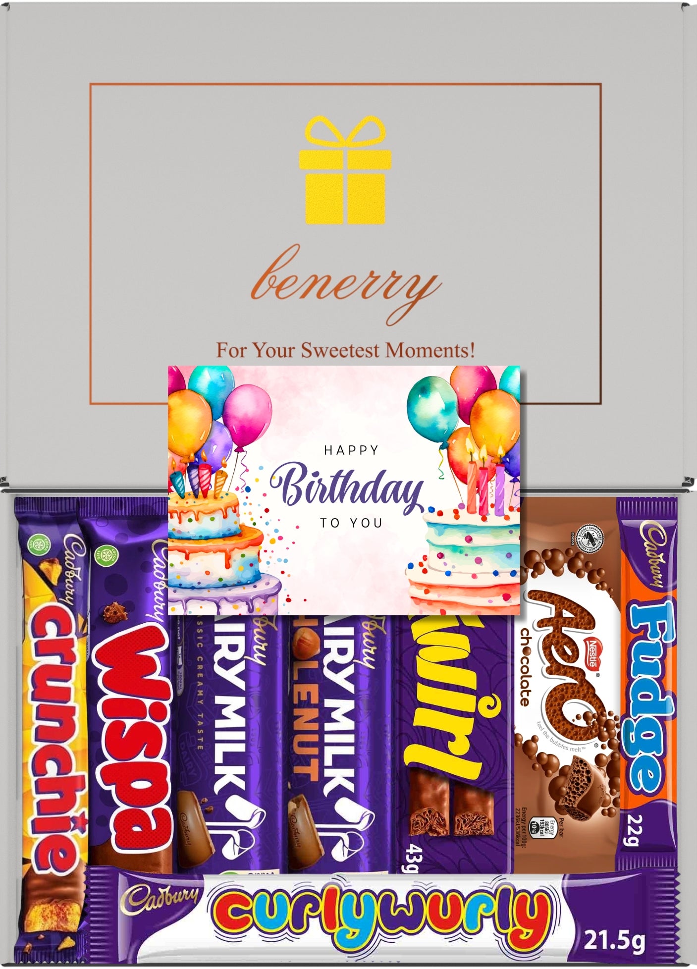 Cadbury Chocolate Gift Box 8 Treats – Birthday for Kids Grey Gift Box by Benerry