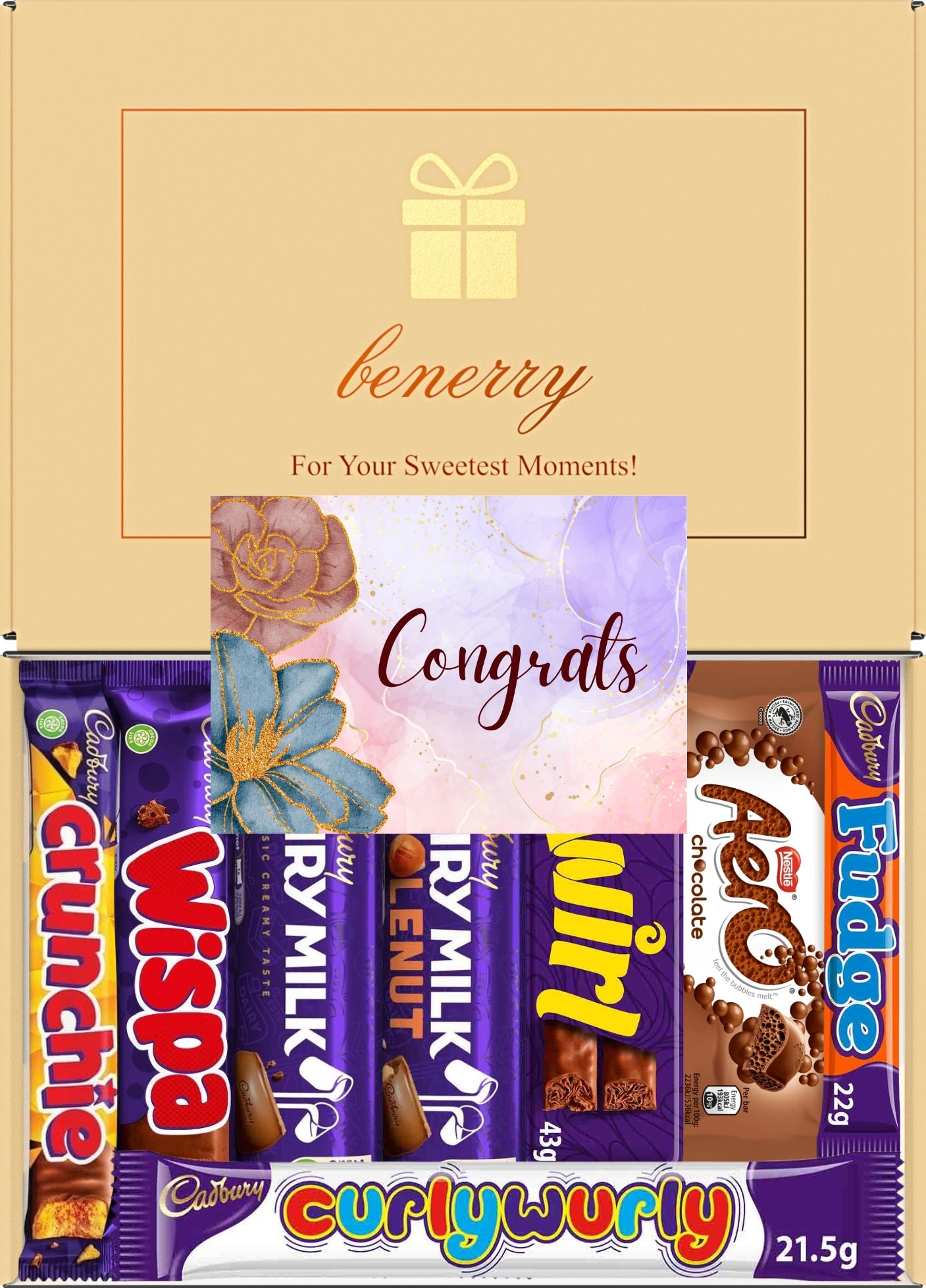 Cadbury Chocolate Gift Box 8 Treats – Congratulations Beige Gift Box by Benerry
