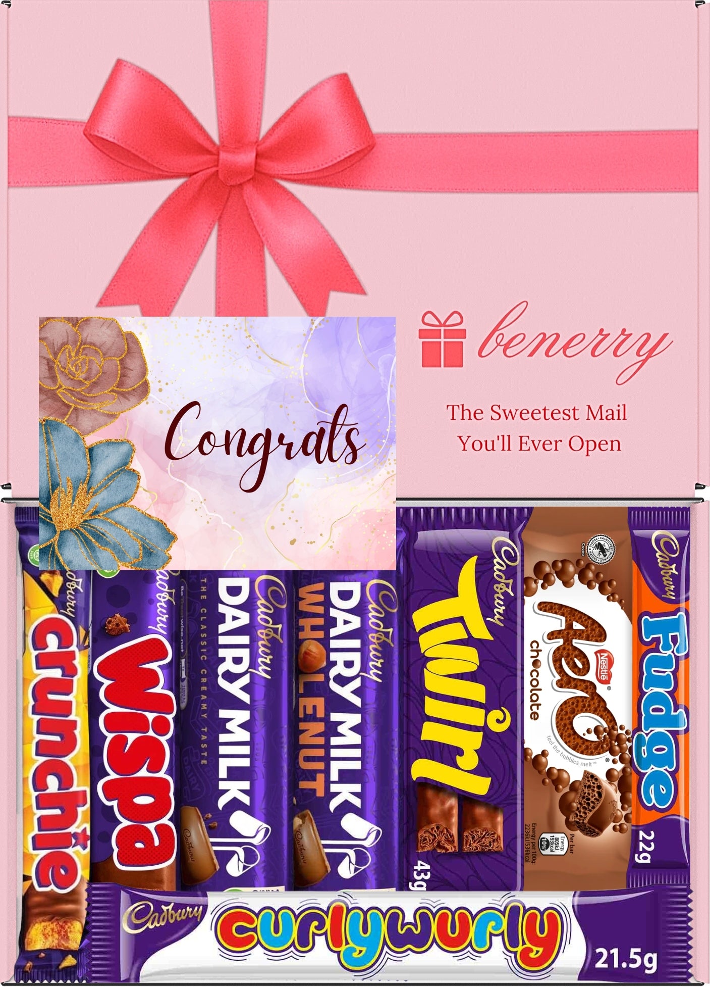 Cadbury Chocolate Gift Box 8 Treats – Congratulations Pink Gift Box by Benerry