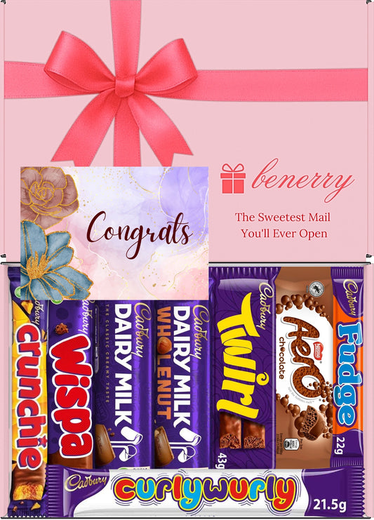 Cadbury Chocolate Gift Box 8 Treats – Congratulations Pink Gift Box by Benerry