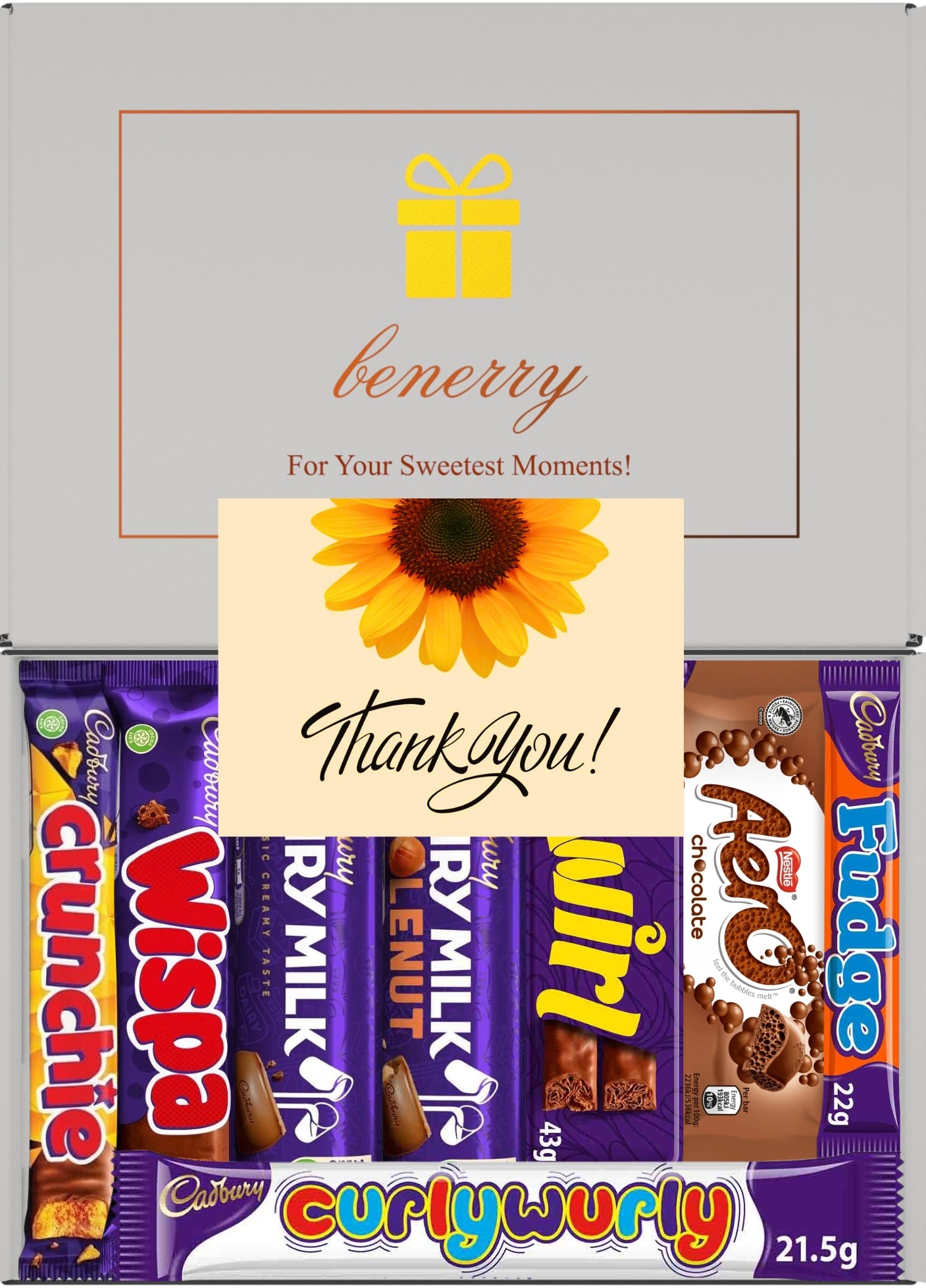 Cadbury Chocolate Gift Box 8 Treats – Thank You Grey Gift Box by Benerry