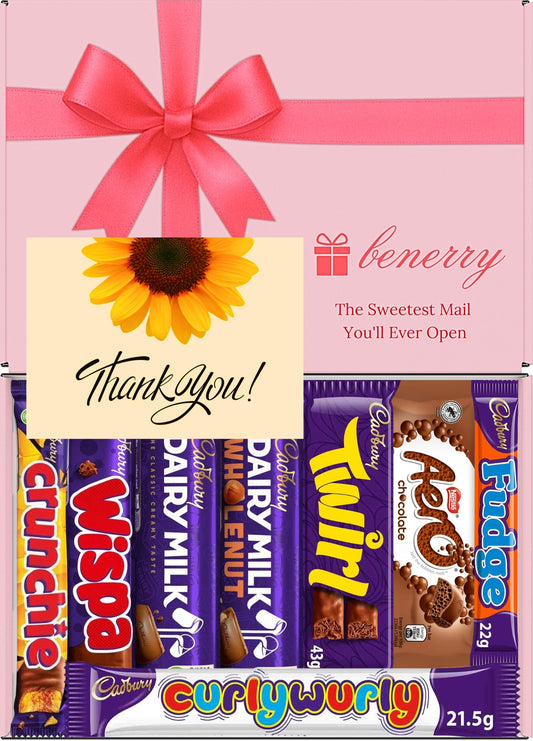 Cadbury Chocolate Gift Box 8 Treats – Thank You Standard Pink Gift Box by Benerry