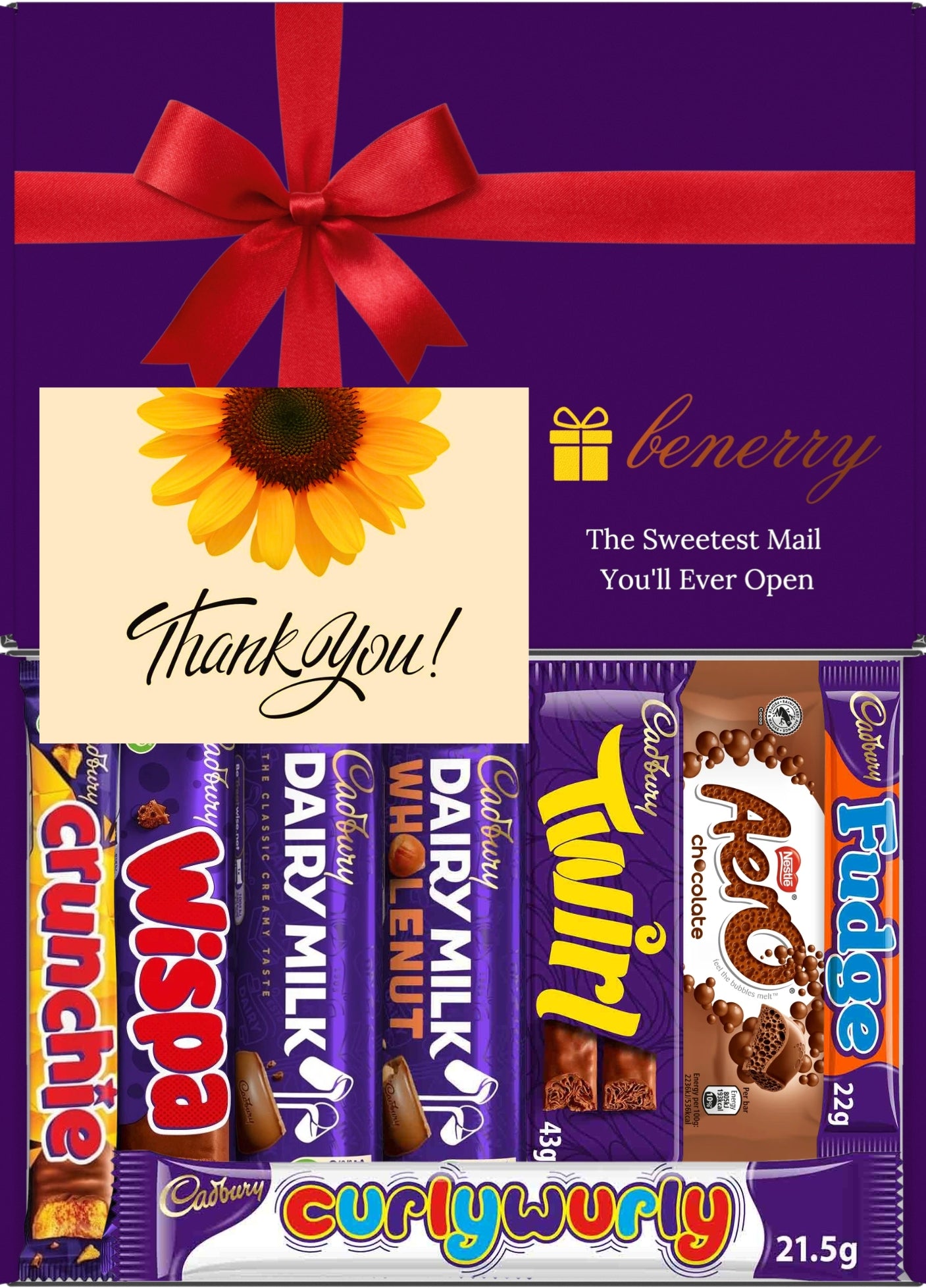 Cadbury Chocolate Gift Box 8 Treats – Thank You Purple Gift Box by Benerry
