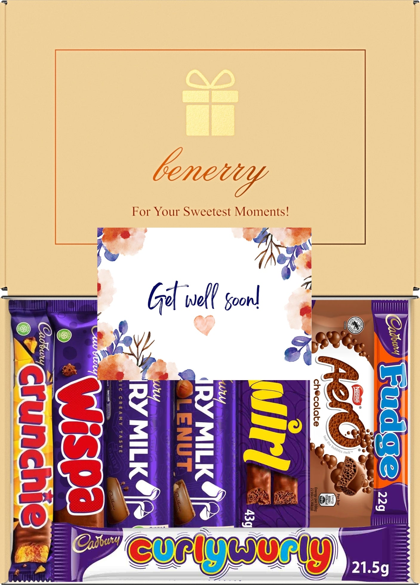 Cadbury Chocolate Gift Box 8 Treats – Get Well Soon Beige Gift Box by Benerry