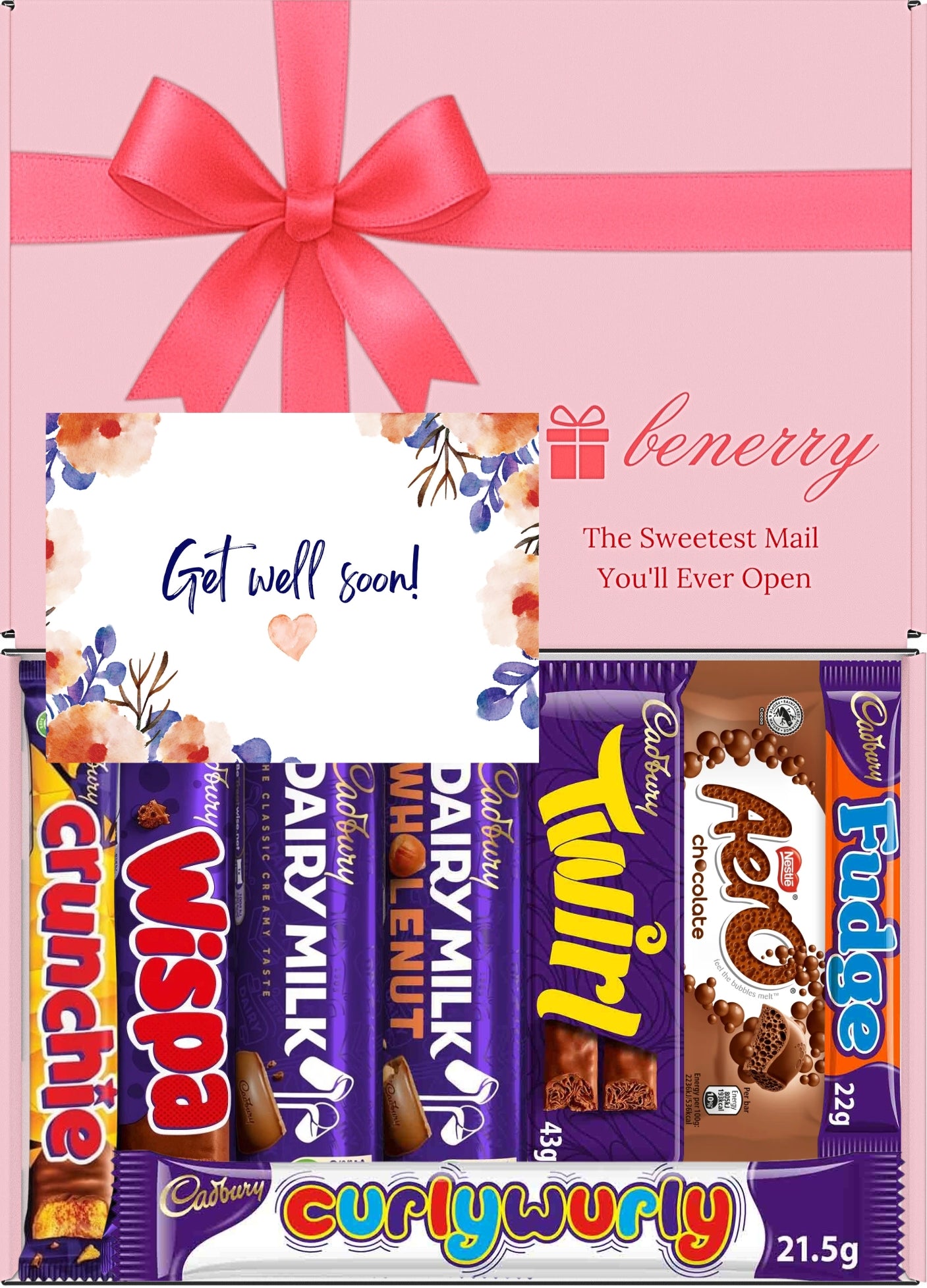 Cadbury Chocolate Gift Box 8 Treats – Get Well Soon Pink Gift Box by Benerry