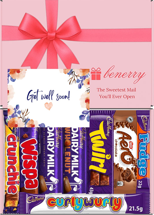 Cadbury Chocolate Gift Box 8 Treats – Get Well Soon Pink Gift Box by Benerry