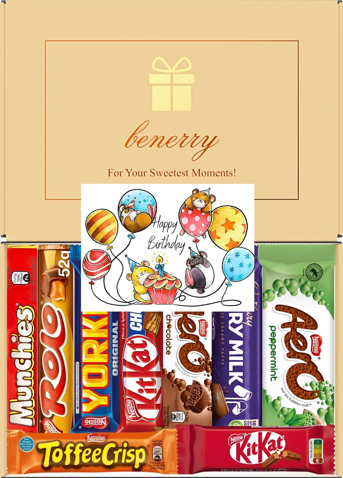 Nestlé Chocolate Gift Box 9 Treats – Birthday for Kids Beige Gift Box by Benerry