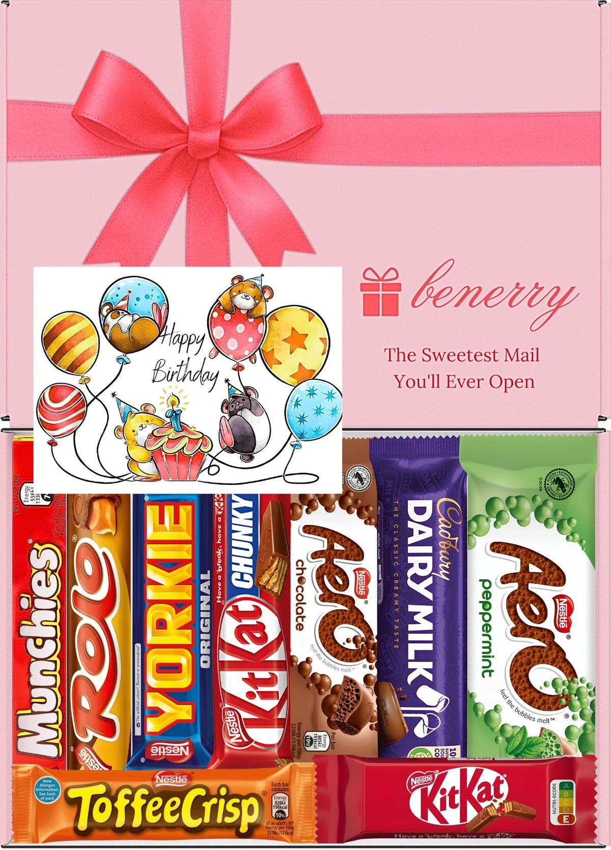 Nestlé Chocolate Gift Box 9 Treats – Birthday for Kids Pink Gift Box by Benerry