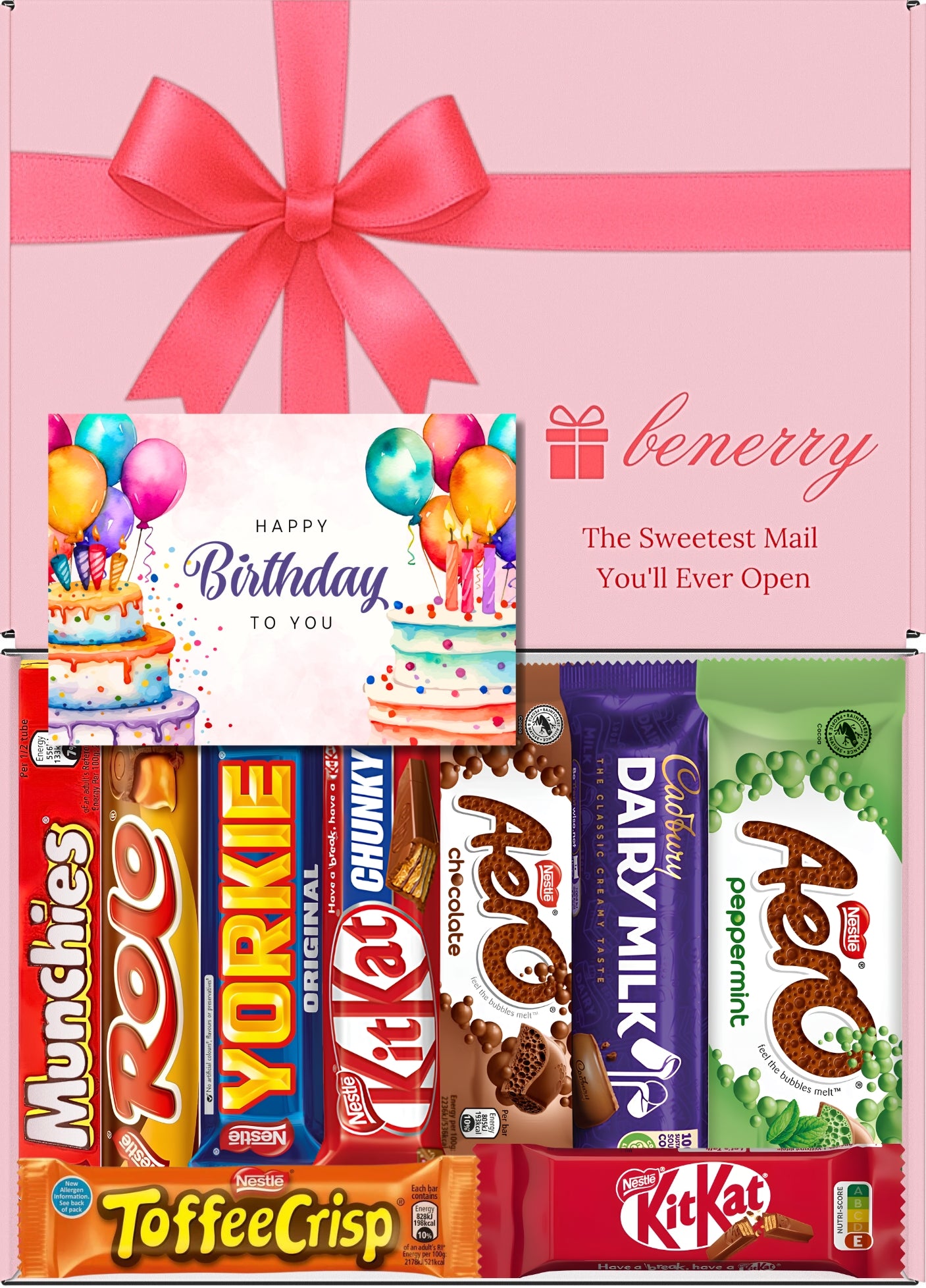 Nestlé Chocolate Gift Box 9 Treats – Birthday for Kids Pink Gift Box by Benerry