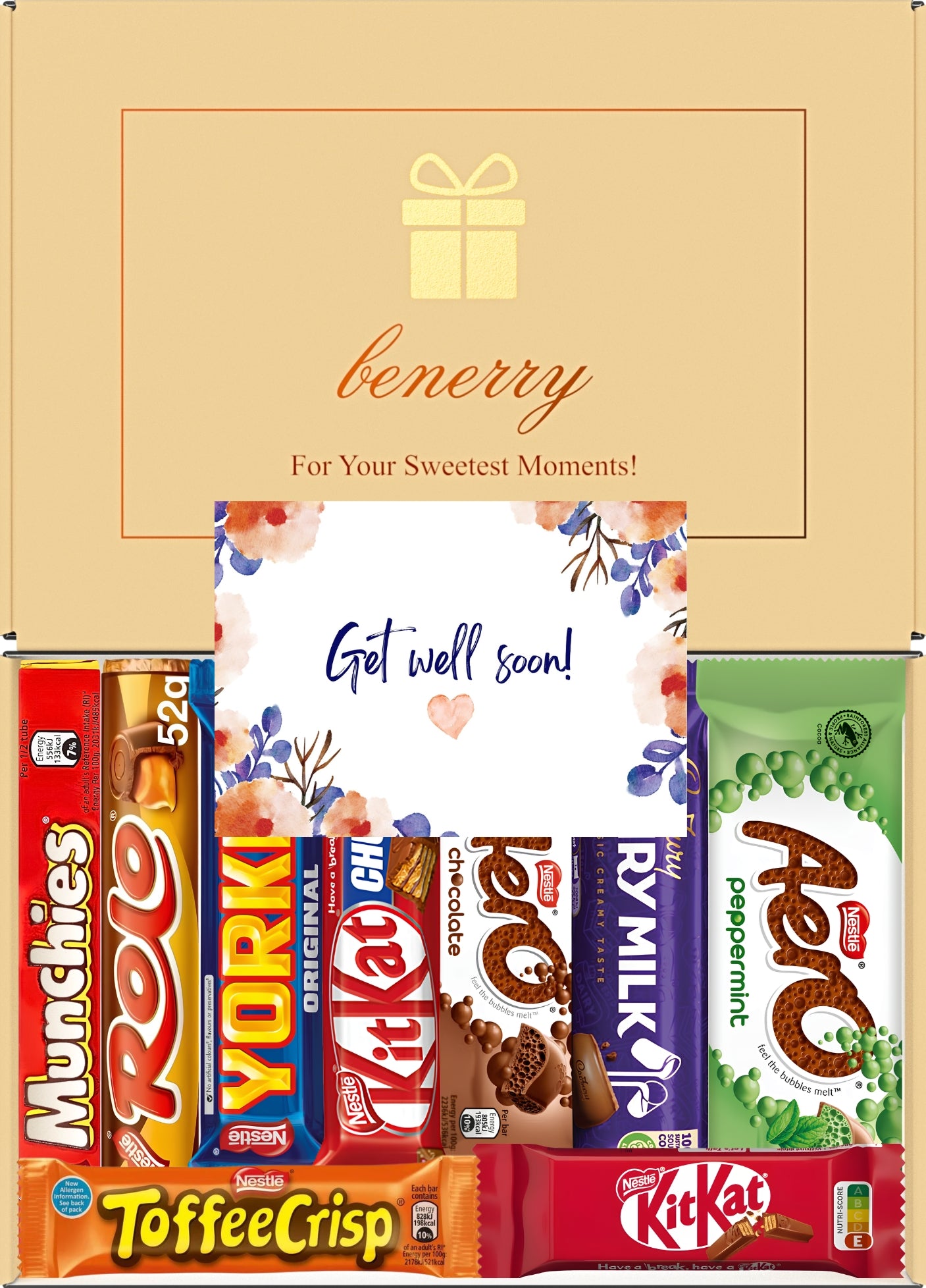 Nestlé Chocolate Gift Box 9 Treats – Get Well Soon Beige Gift Box by Benerry