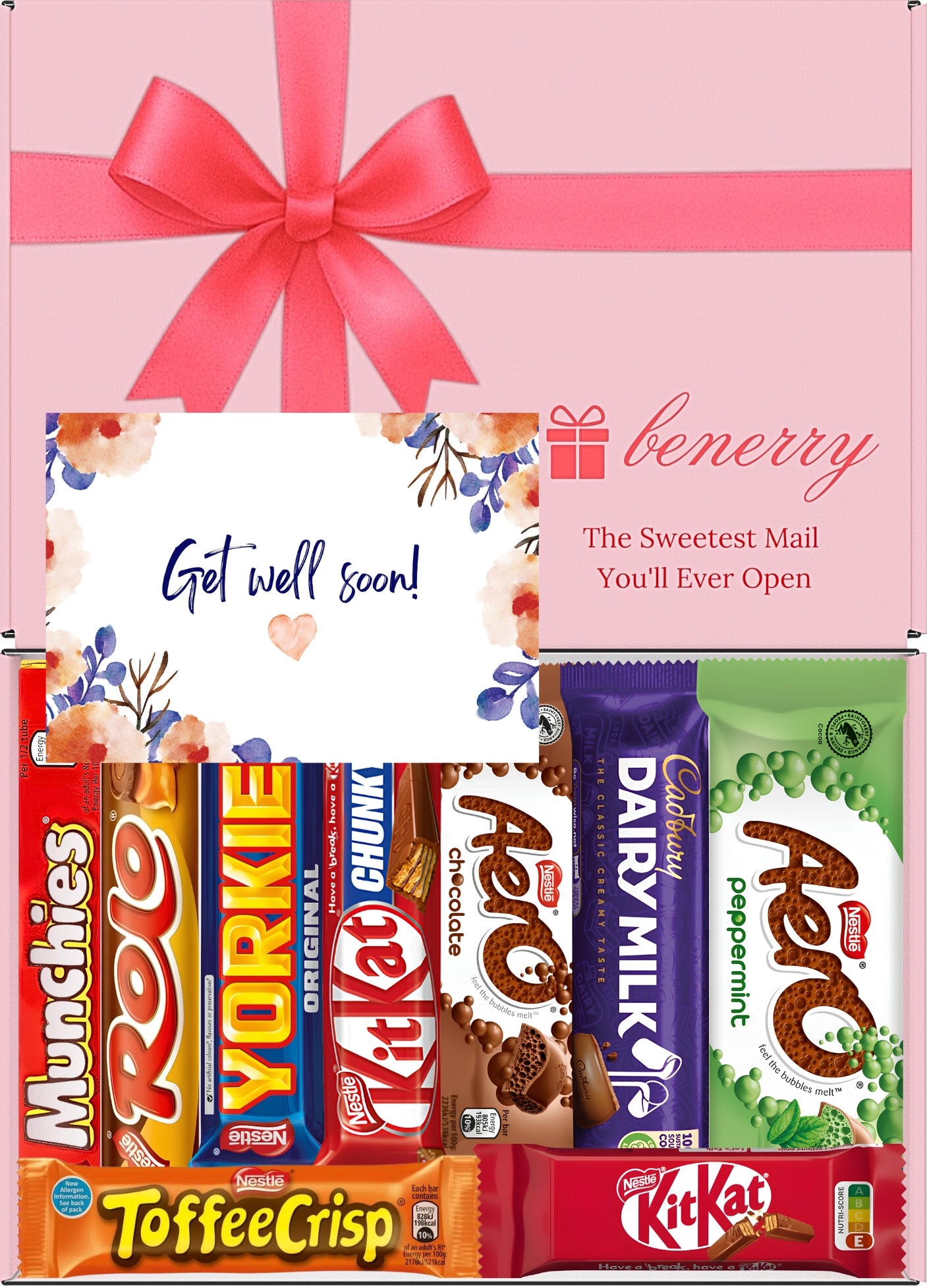 Nestlé Chocolate Gift Box 9 Treats – Get Well Soon Pink Gift Box by Benerry
