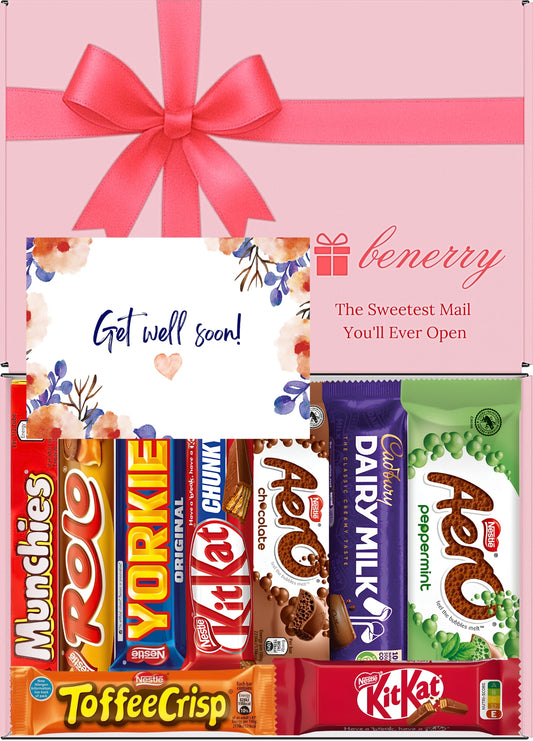 Nestlé Chocolate Gift Box 9 Treats – Get Well Soon Pink Gift Box by Benerry