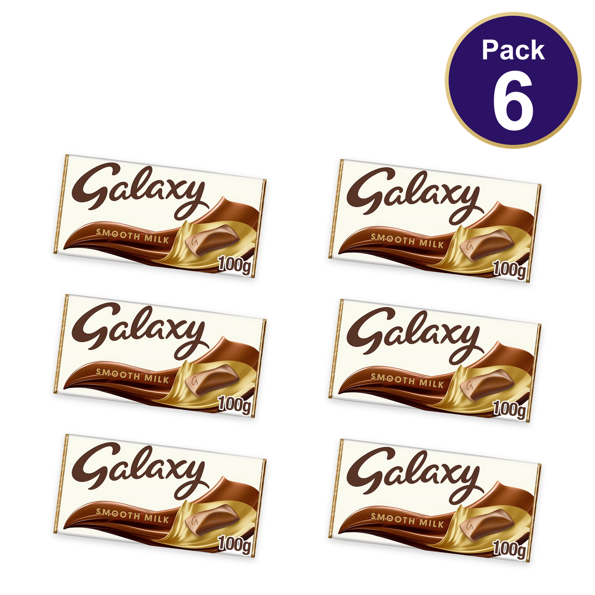 Galaxy Smooth Milk Chocolate Bar 100g — Pack of 6