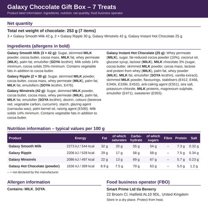 Galaxy 7 Treats – ingredients and nutrition label