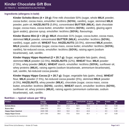 Kinder 25 Treats – product label – page 3 of 3