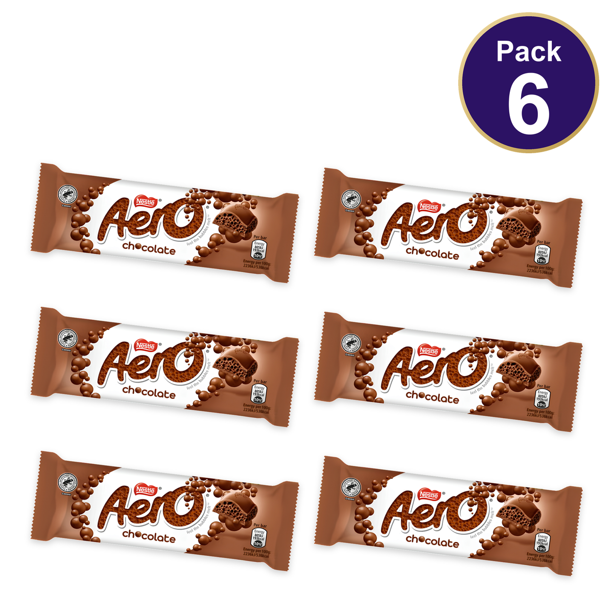 Nestlé Aero Bubbly Milk Chocolate Bar 27g — Pack of 6