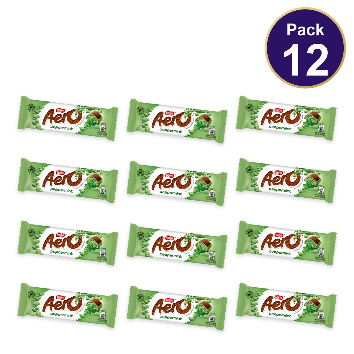 Nestlé Aero Bubbly Peppermint Chocolate Bar 27g — Pack of 12