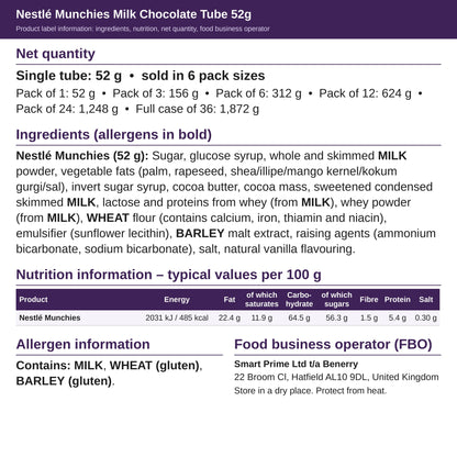 Nestlé Munchies 52g – ingredients and nutrition label