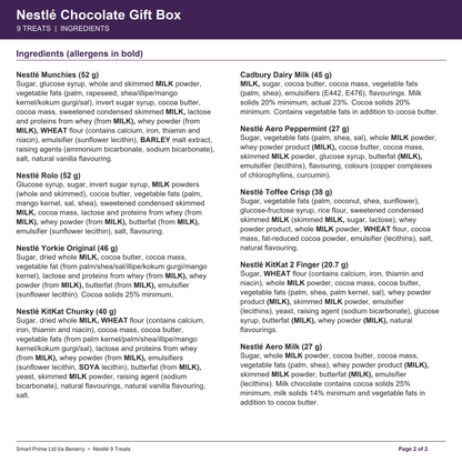Nestlé 9 Treats – ingredients and nutrition label, page 2