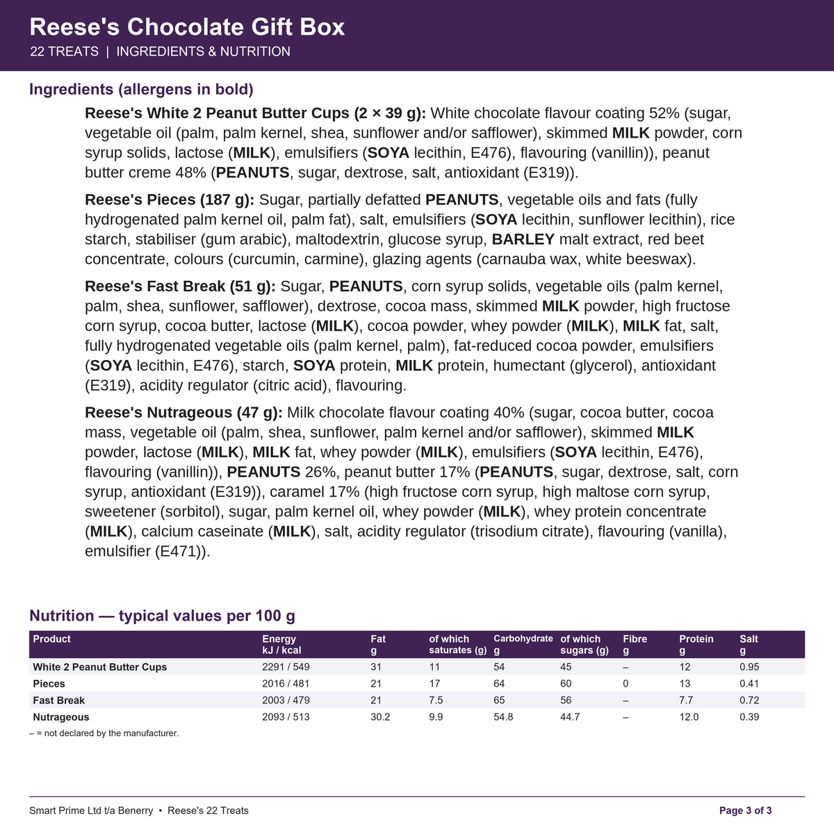 Reese's 22 Treats – product label – page 3 of 3